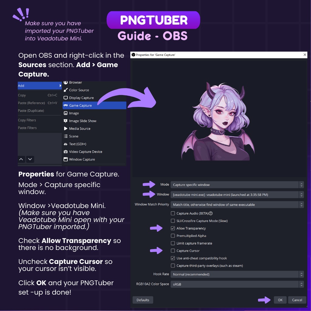 Goth Demon Girl PNGTuber for Twitch, Discord, YouTube Streaming | Veadotube Mini | Vtuber | Halloween Png tuber , Cute OBS Overlay Character