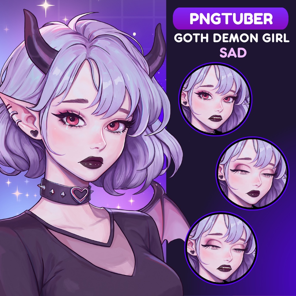 Goth Demon Girl PNGTuber for Twitch, Discord, YouTube Streaming | Veadotube Mini | Vtuber | Halloween Png tuber , Cute OBS Overlay Character