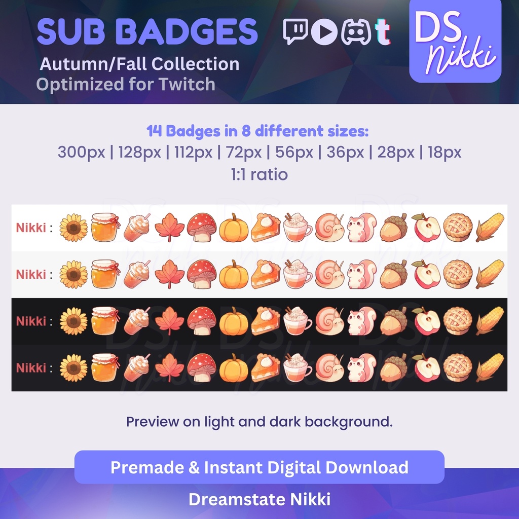 Cozy Autumn Fall Badges, Cottagecore Twitch Sub Bit Badges & Emotes, Point Badges, Live Stream Badges for Twitch, YouTube, Discord, TikTok