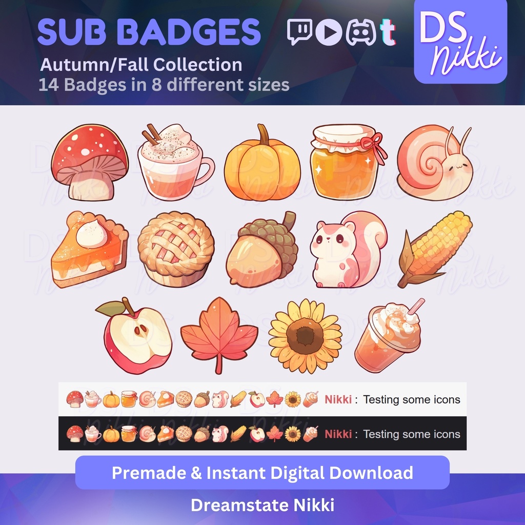 Cozy Autumn Fall Badges, Cottagecore Twitch Sub Bit Badges & Emotes, Point Badges, Live Stream Badges for Twitch, YouTube, Discord, TikTok