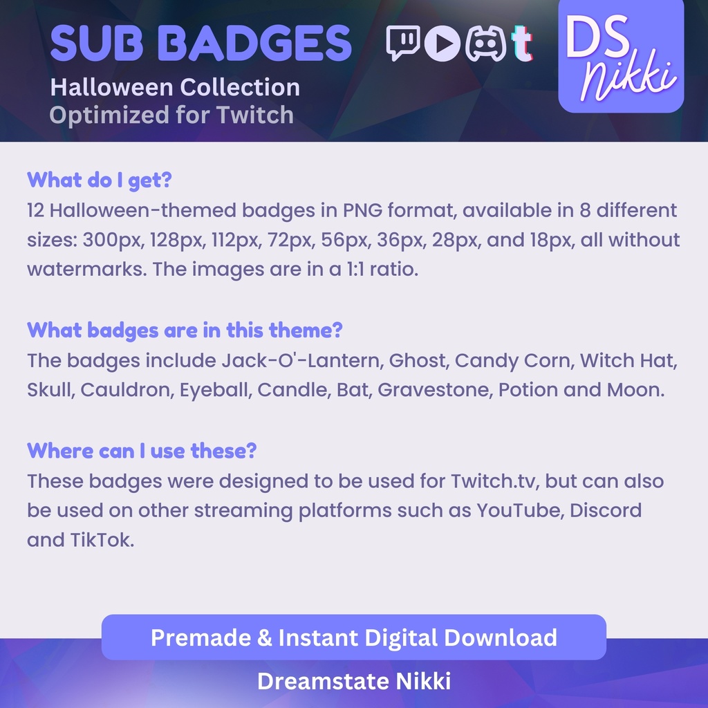Spooky Halloween Badges, Twitch Sub Bit Badges & Emotes, Point Badges, Live Stream Badges for Twitch, YouTube, Discord, TikTok, Kawaii, Cute
