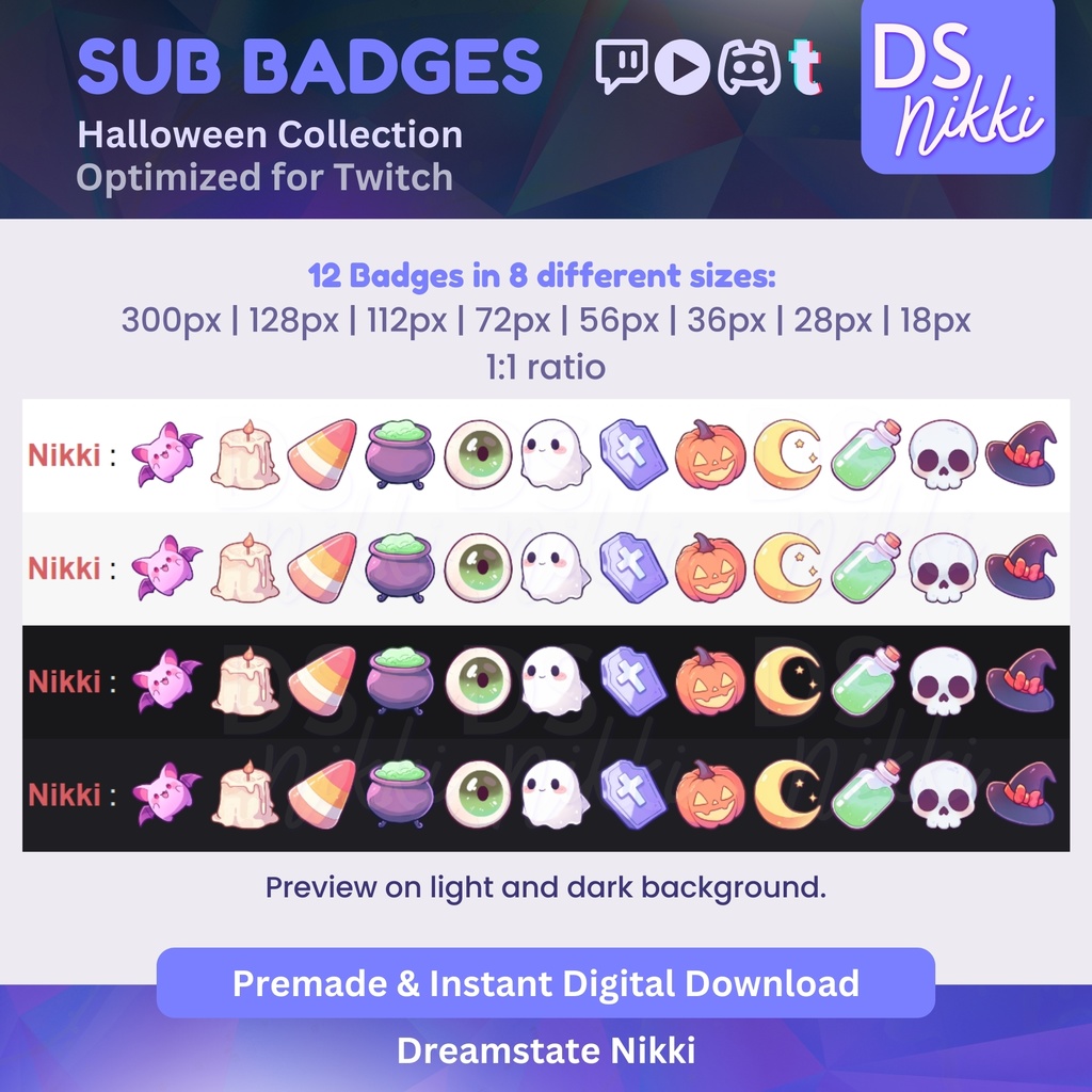 Spooky Halloween Badges, Twitch Sub Bit Badges & Emotes, Point Badges, Live Stream Badges for Twitch, YouTube, Discord, TikTok, Kawaii, Cute