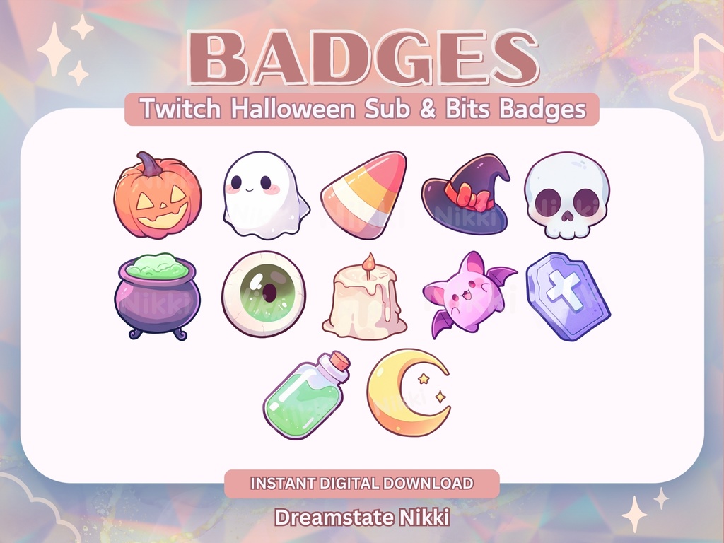 Spooky Halloween Badges, Twitch Sub Bit Badges & Emotes, Point Badges, Live Stream Badges for Twitch, YouTube, Discord, TikTok, Kawaii, Cute