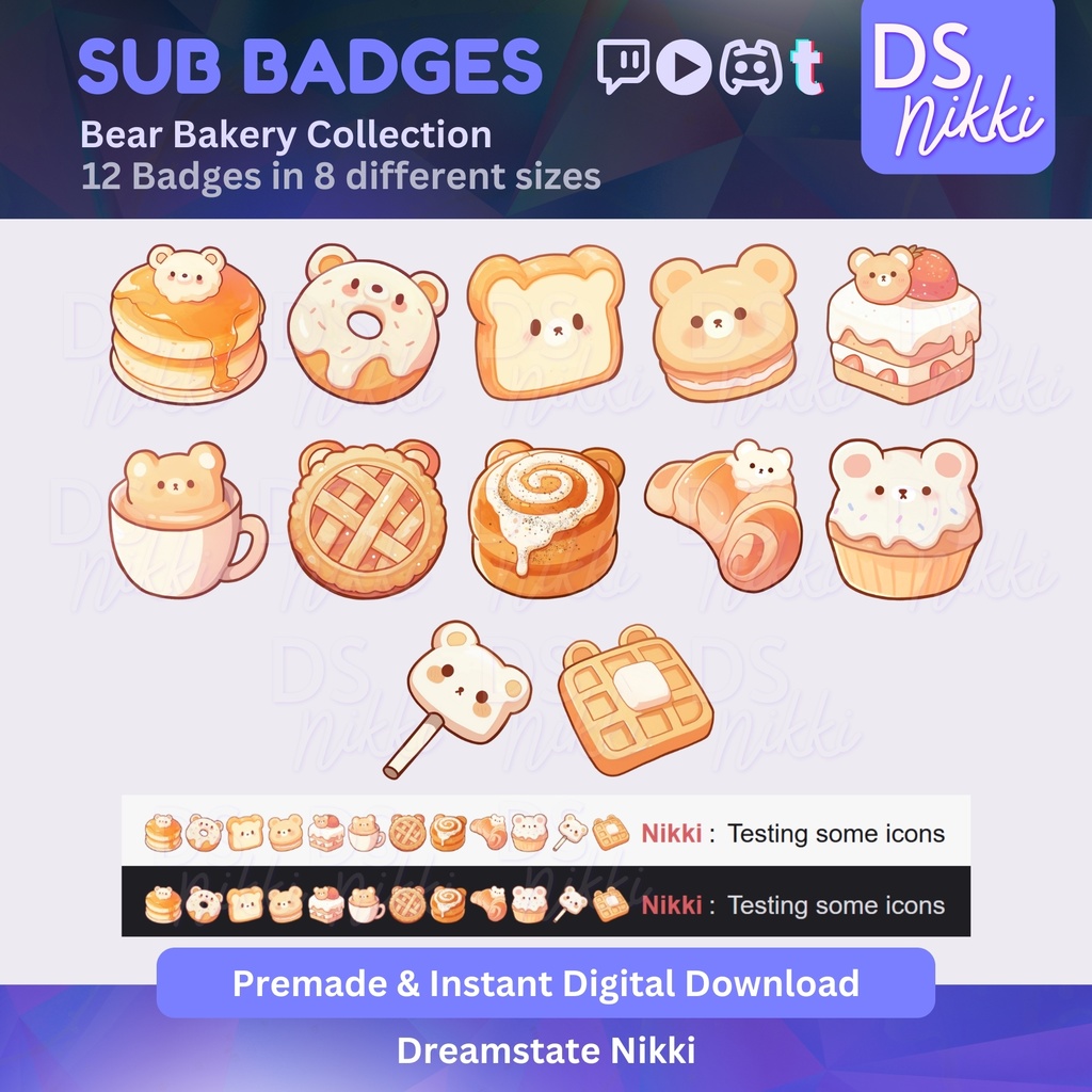 Bear Bakery Badges, Twitch Sub Bit Badges & Emotes, Point Badges, Live Stream Badges for Twitch, YouTube, Discord, TikTok, Kawaii, Cute
