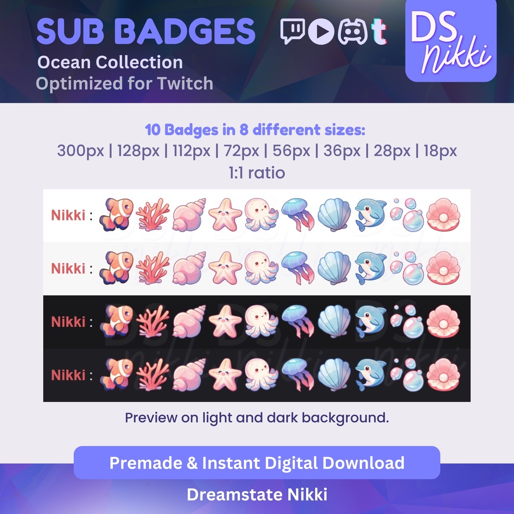 Cozy Ocean Sea Badges, Twitch Sub Bit Badges & Emotes, Point Badges, Live Stream Badges for Twitch, YouTube, Discord, TikTok, Kawaii, Cute
