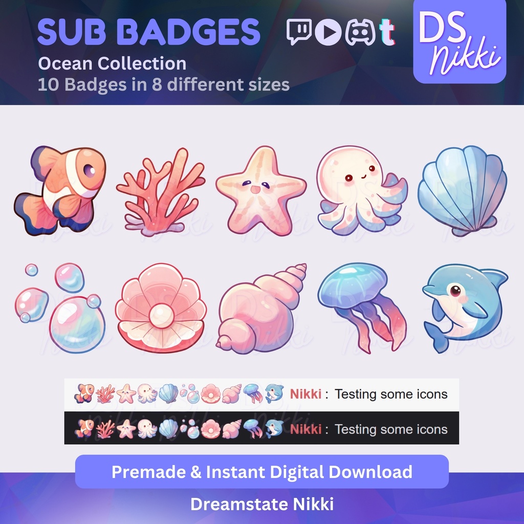 Cozy Ocean Sea Badges, Twitch Sub Bit Badges & Emotes, Point Badges, Live Stream Badges for Twitch, YouTube, Discord, TikTok, Kawaii, Cute