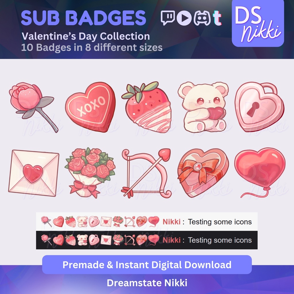Valentine's Day Badges, Twitch Sub Bit Badges & Emotes, Point Badges, Live Stream Badges for Twitch, YouTube, Discord, TikTok, Kawaii, Cute