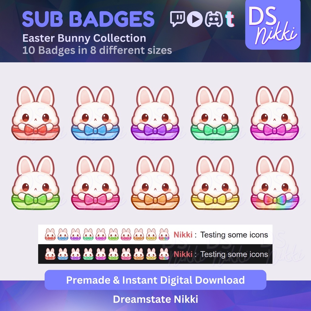 Kawaii Easter Bunny Twitch Badges | Cute Sub Bit Badges for Twitch YouTube Discord TikTok