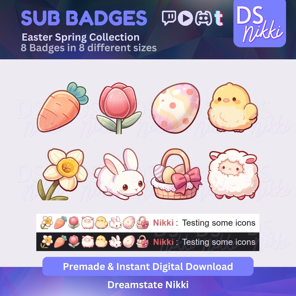 Kawaii Easter Spring Themed Twitch Badges | Cute Sub Bit Badges for Twitch YouTube Discord TikTok