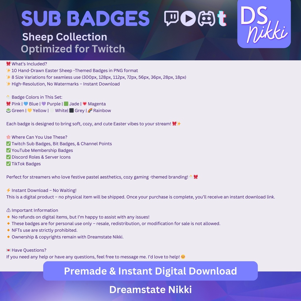 Kawaii Sheep Twitch Badges | Cute Animal Sub Bit Badges for Twitch YouTube Discord TikTok