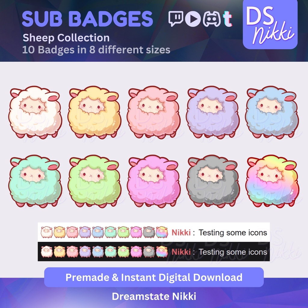 Kawaii Sheep Twitch Badges | Cute Animal Sub Bit Badges for Twitch YouTube Discord TikTok