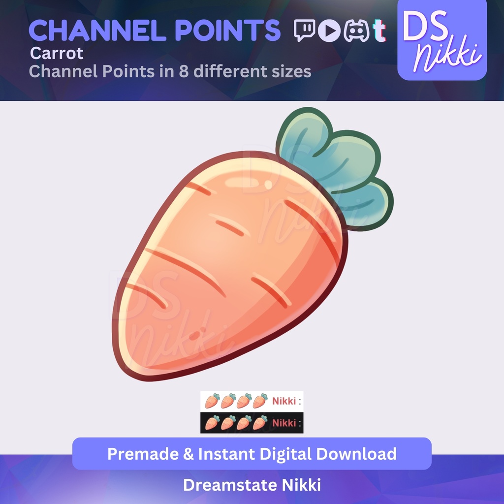 Carrot Easter Twitch Channel Points Icon – Cute Spring Badge for Twitch, YouTube, Discord, TikTok – Kawaii Stream Reward Icon