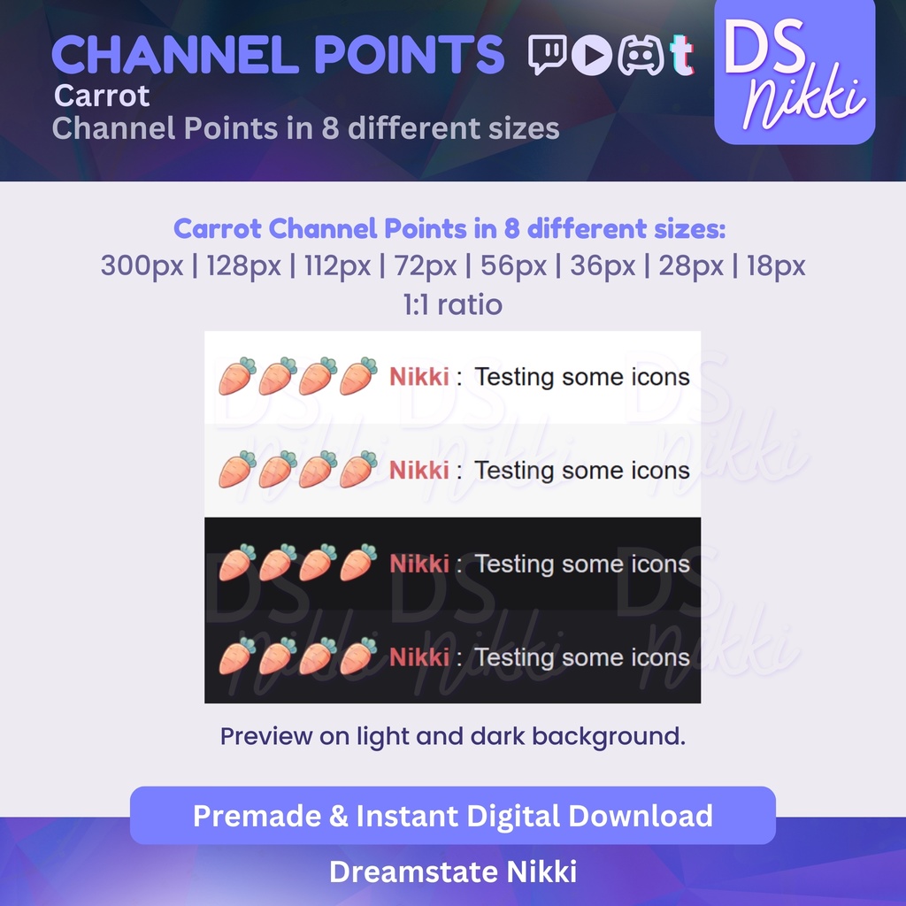 Carrot Easter Twitch Channel Points Icon – Cute Spring Badge for Twitch, YouTube, Discord, TikTok – Kawaii Stream Reward Icon