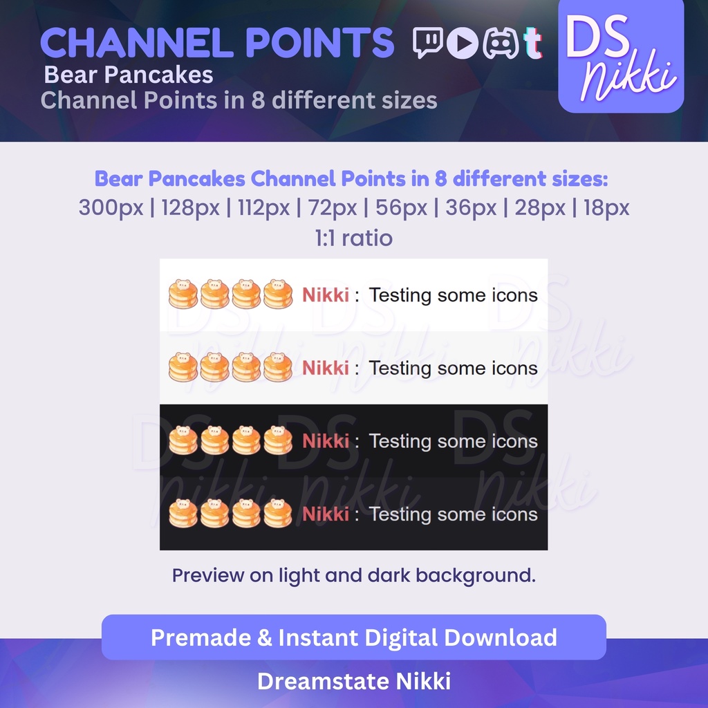 Bear Pancakes Twitch Channel Points Icon – Cute Bear Bakery Badge for Twitch, YouTube, Discord, TikTok – Kawaii Stream Reward Icon