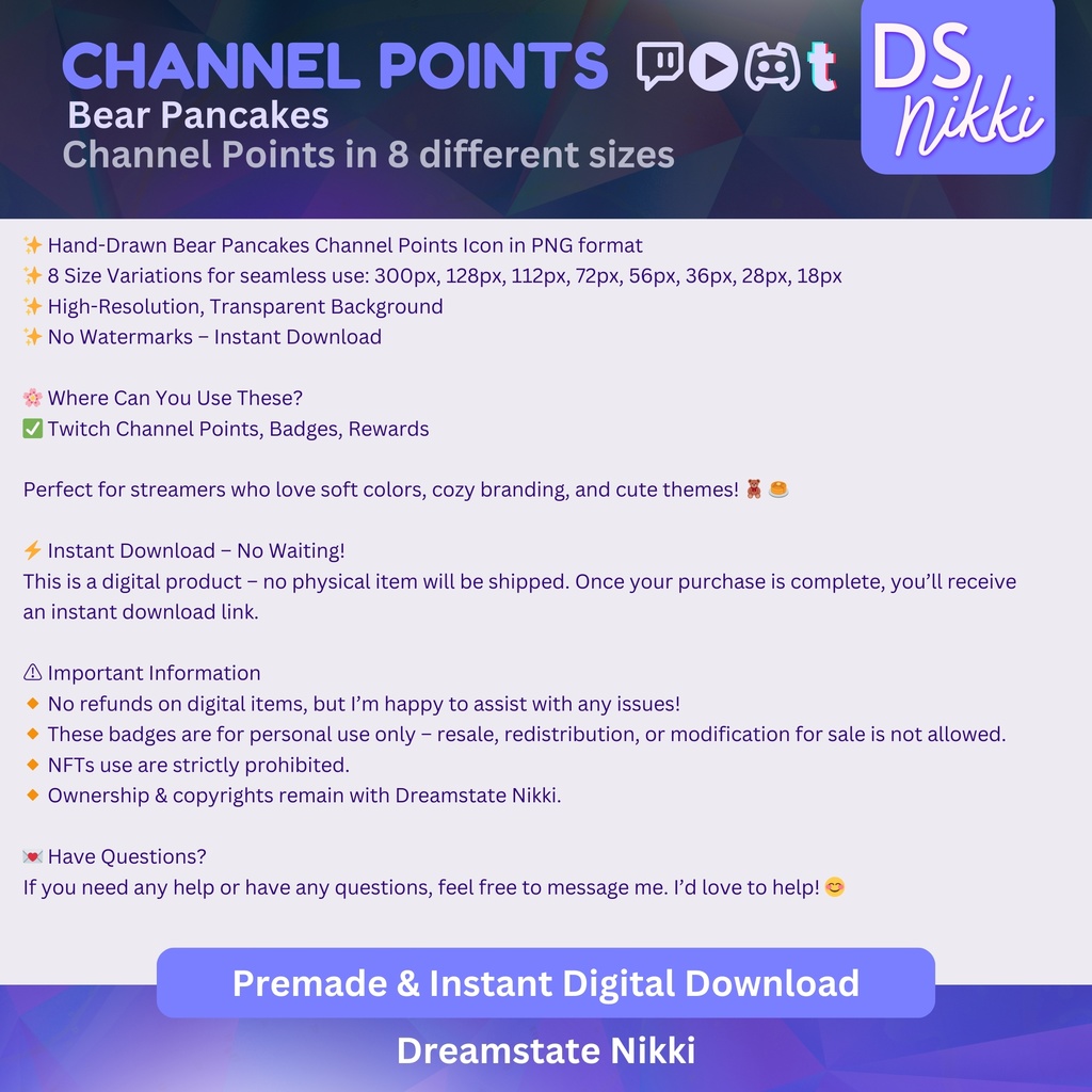 Bear Pancakes Twitch Channel Points Icon – Cute Bear Bakery Badge for Twitch, YouTube, Discord, TikTok – Kawaii Stream Reward Icon