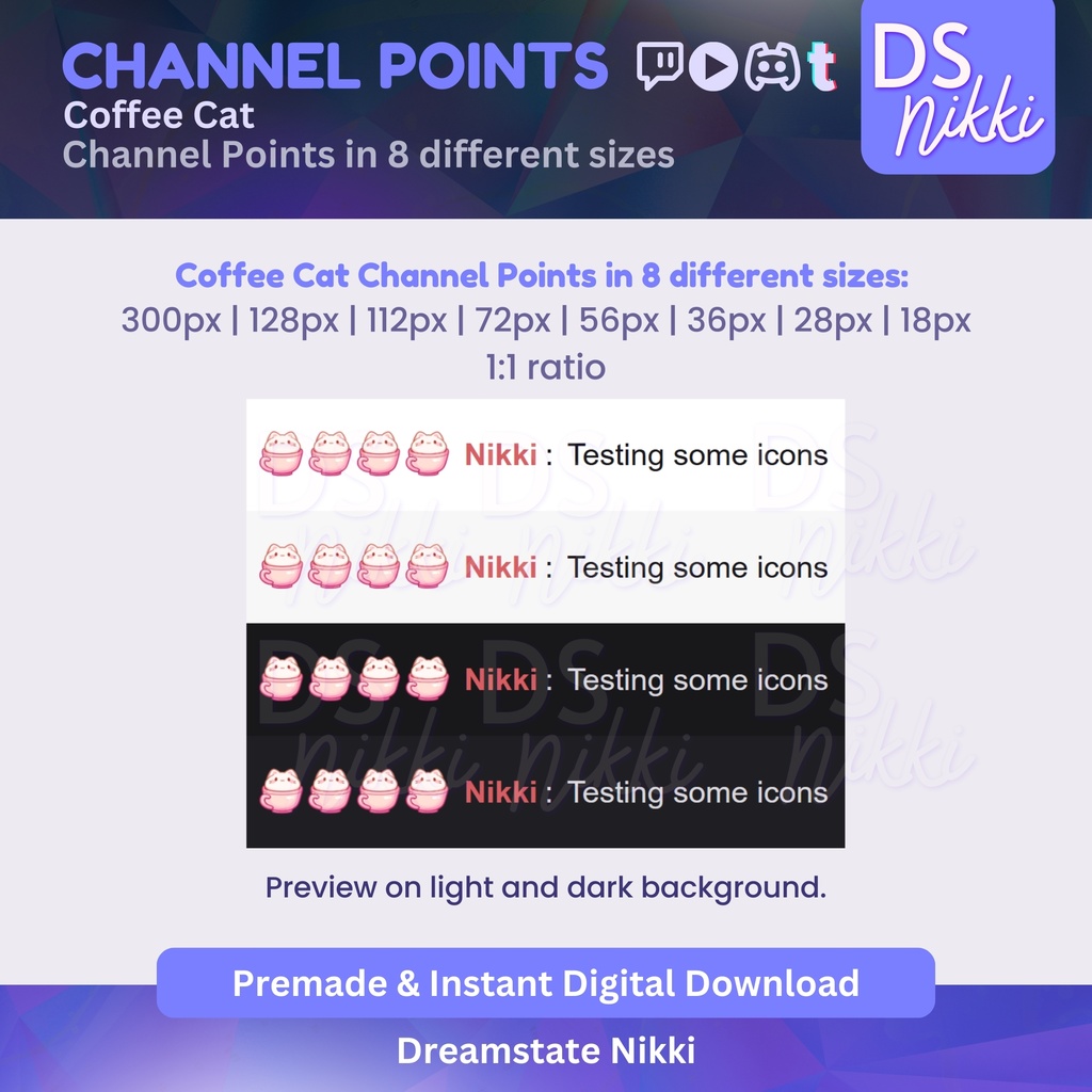 Coffee Cat Twitch Channel Points Icon – Cute Cat Cafe Badge for Twitch, YouTube, Discord, TikTok – Kawaii Stream Reward Icon