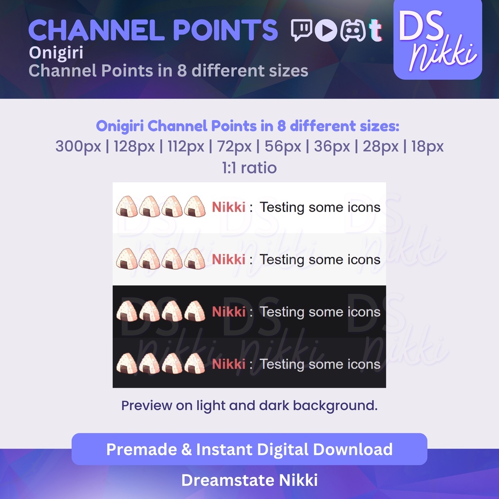 Onigiri Twitch Channel Points Icon – Japanese Food Badge for Twitch, YouTube, Discord, TikTok – Kawaii Stream Reward Icon