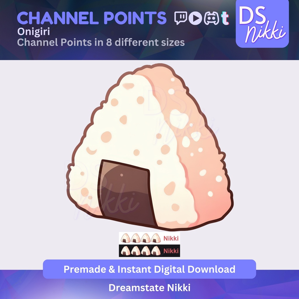 Onigiri Twitch Channel Points Icon – Japanese Food Badge for Twitch, YouTube, Discord, TikTok – Kawaii Stream Reward Icon