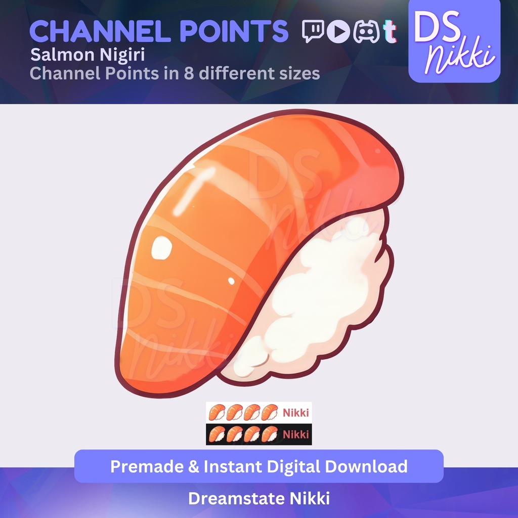 Salmon Nigiri Twitch Channel Points Icon – Japanese Food Badge for Twitch, YouTube, Discord, TikTok – Kawaii Stream Reward Icon