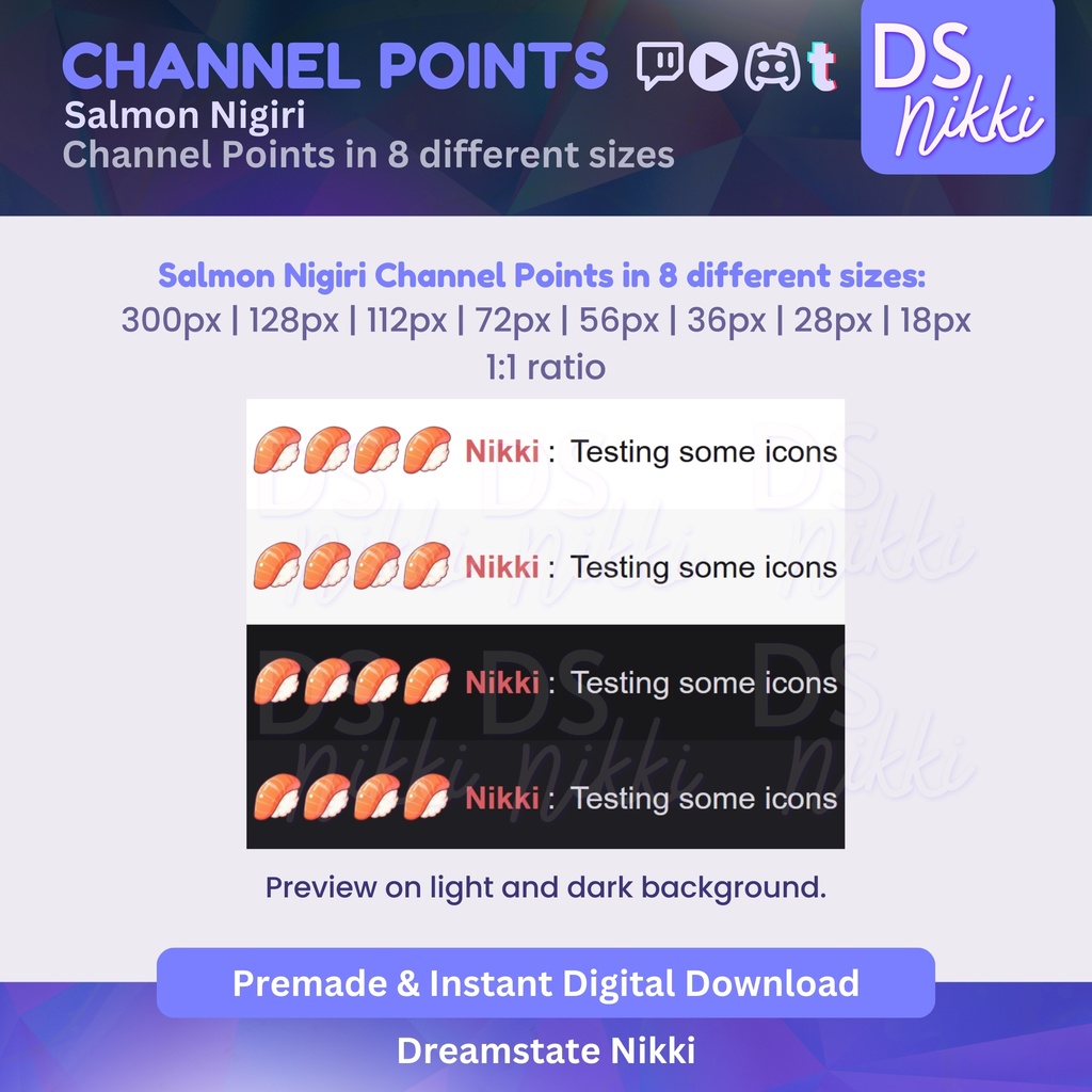 Salmon Nigiri Twitch Channel Points Icon – Japanese Food Badge for Twitch, YouTube, Discord, TikTok – Kawaii Stream Reward Icon