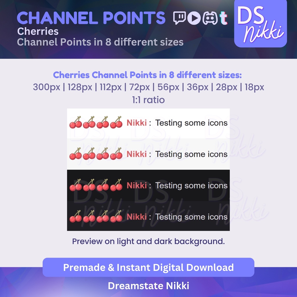 Cherries Twitch Channel Points Icon – Fruit Food Badge for Twitch, YouTube, Discord, TikTok – Kawaii Stream Reward Icon