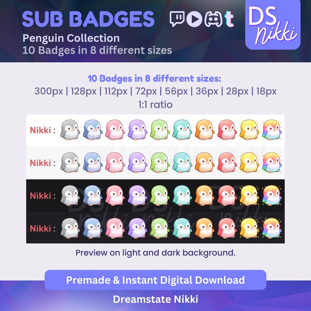 Kawaii Penguin Twitch Badges | Cute Animal Sub Bit Badges for Twitch YouTube Discord TikTok