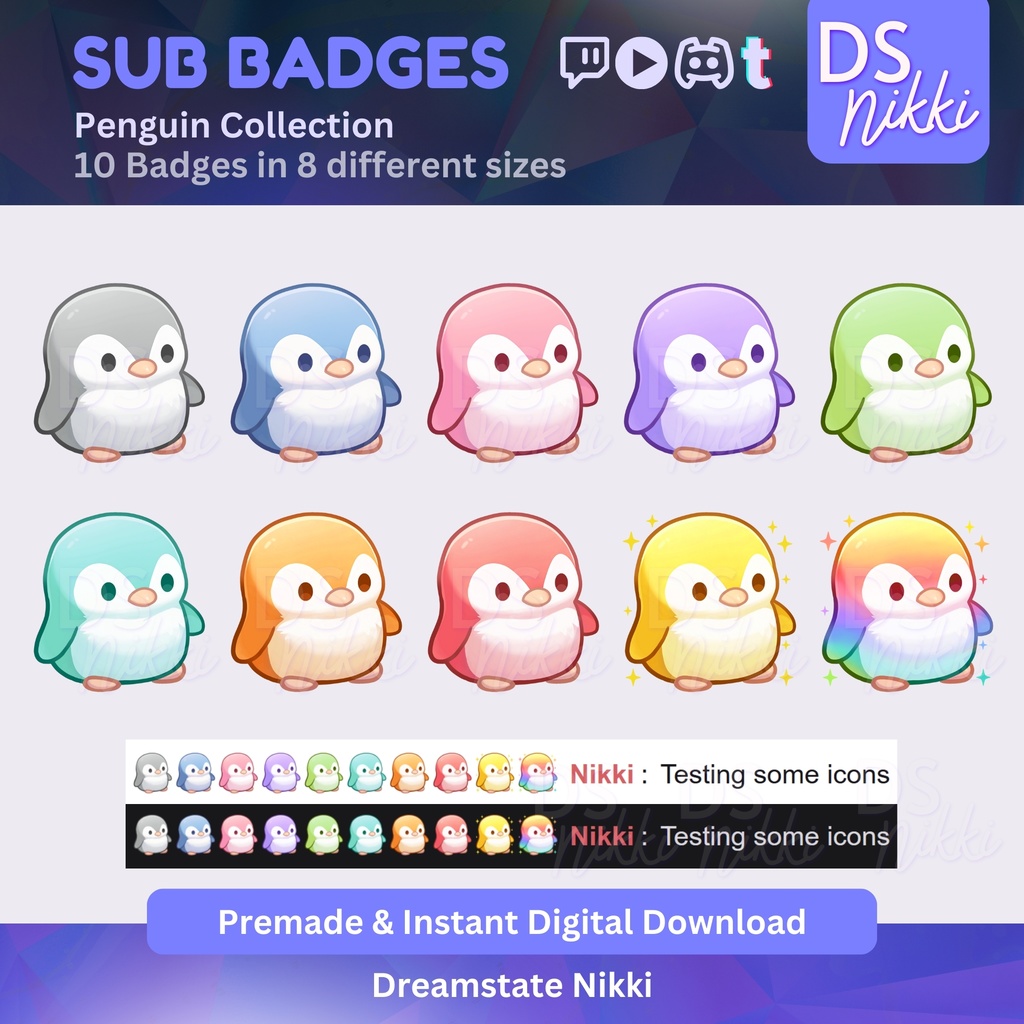 Kawaii Penguin Twitch Badges | Cute Animal Sub Bit Badges for Twitch YouTube Discord TikTok