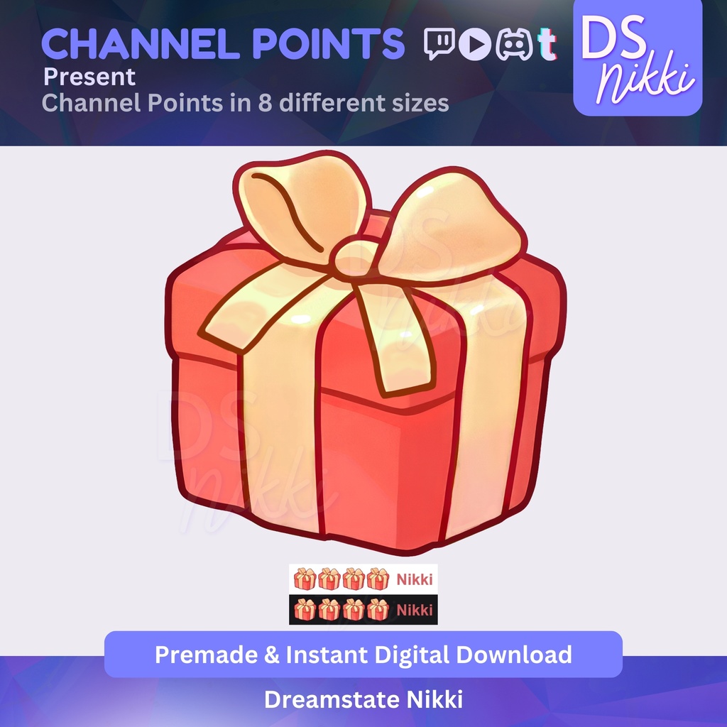 Present Twitch Channel Points Icon – Gift Badge for Twitch, YouTube, Discord, TikTok – Kawaii Stream Reward Icon
