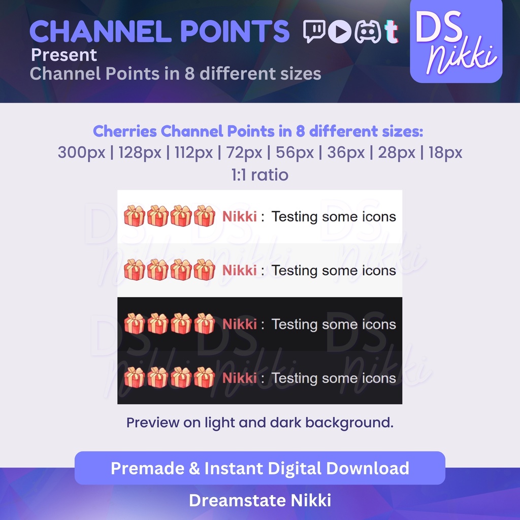 Present Twitch Channel Points Icon – Gift Badge for Twitch, YouTube, Discord, TikTok – Kawaii Stream Reward Icon
