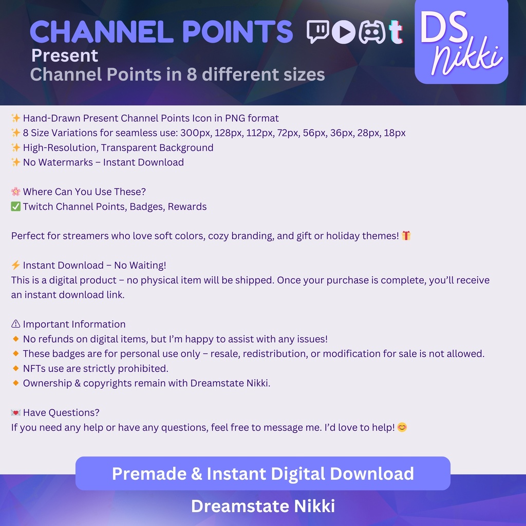 Present Twitch Channel Points Icon – Gift Badge for Twitch, YouTube, Discord, TikTok – Kawaii Stream Reward Icon