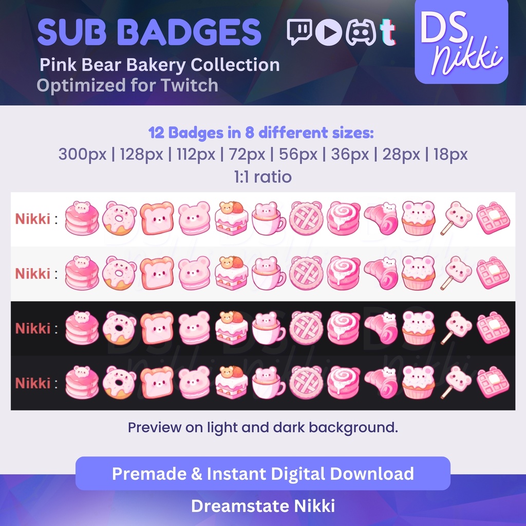 Cozy Pink Bear Bakery Twitch Sub Badges | Cute Kawaii Bit Badges & Emotes | Stream Points | Twitch YouTube Discord TikTok