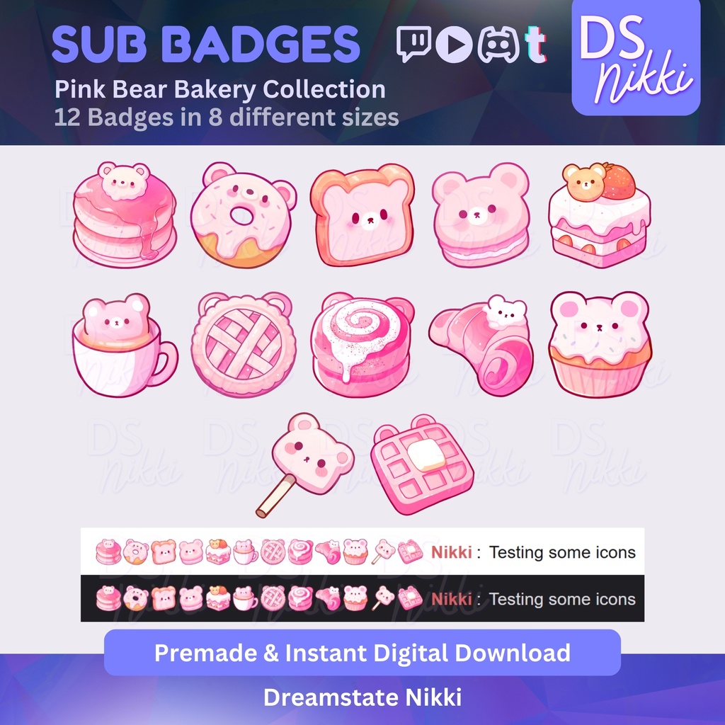Cozy Pink Bear Bakery Twitch Sub Badges | Cute Kawaii Bit Badges & Emotes | Stream Points | Twitch YouTube Discord TikTok