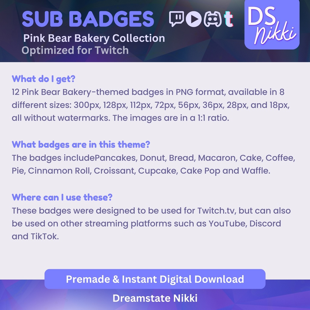 Cozy Pink Bear Bakery Twitch Sub Badges | Cute Kawaii Bit Badges & Emotes | Stream Points | Twitch YouTube Discord TikTok