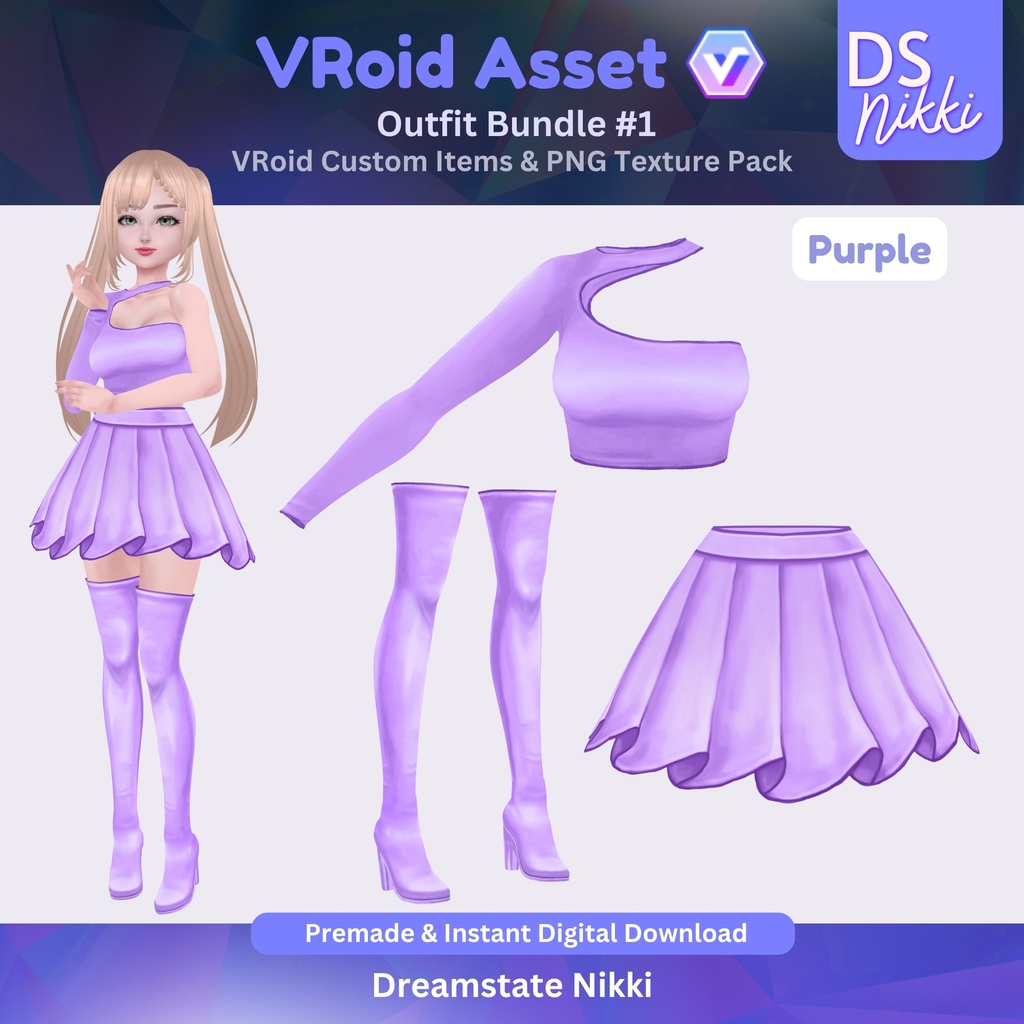 VRoid Studio Outfit Bundle #1, VRoid Custom Items & PNG Textures Pack, VTuber Clothes, Digital Asset