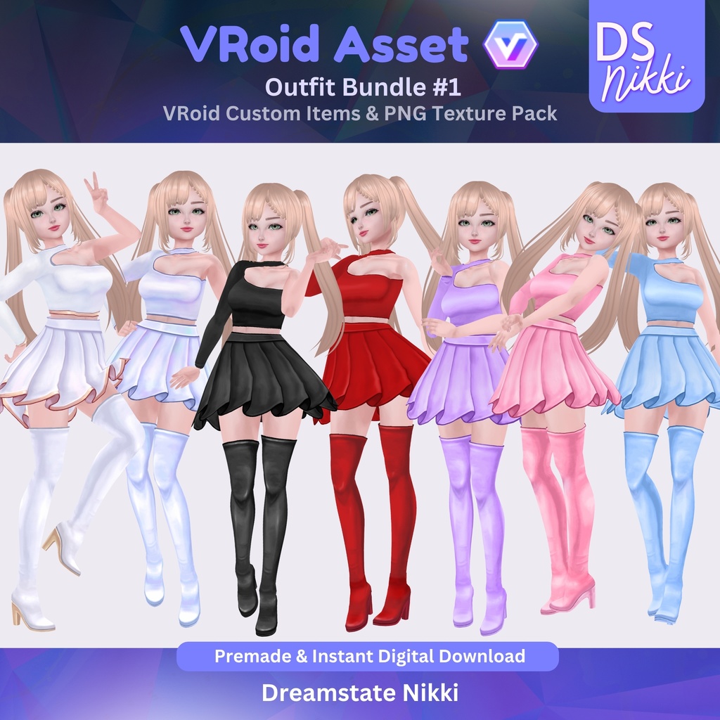 VRoid Studio Outfit Bundle #1, VRoid Custom Items & PNG Textures Pack, VTuber Clothes, Digital Asset