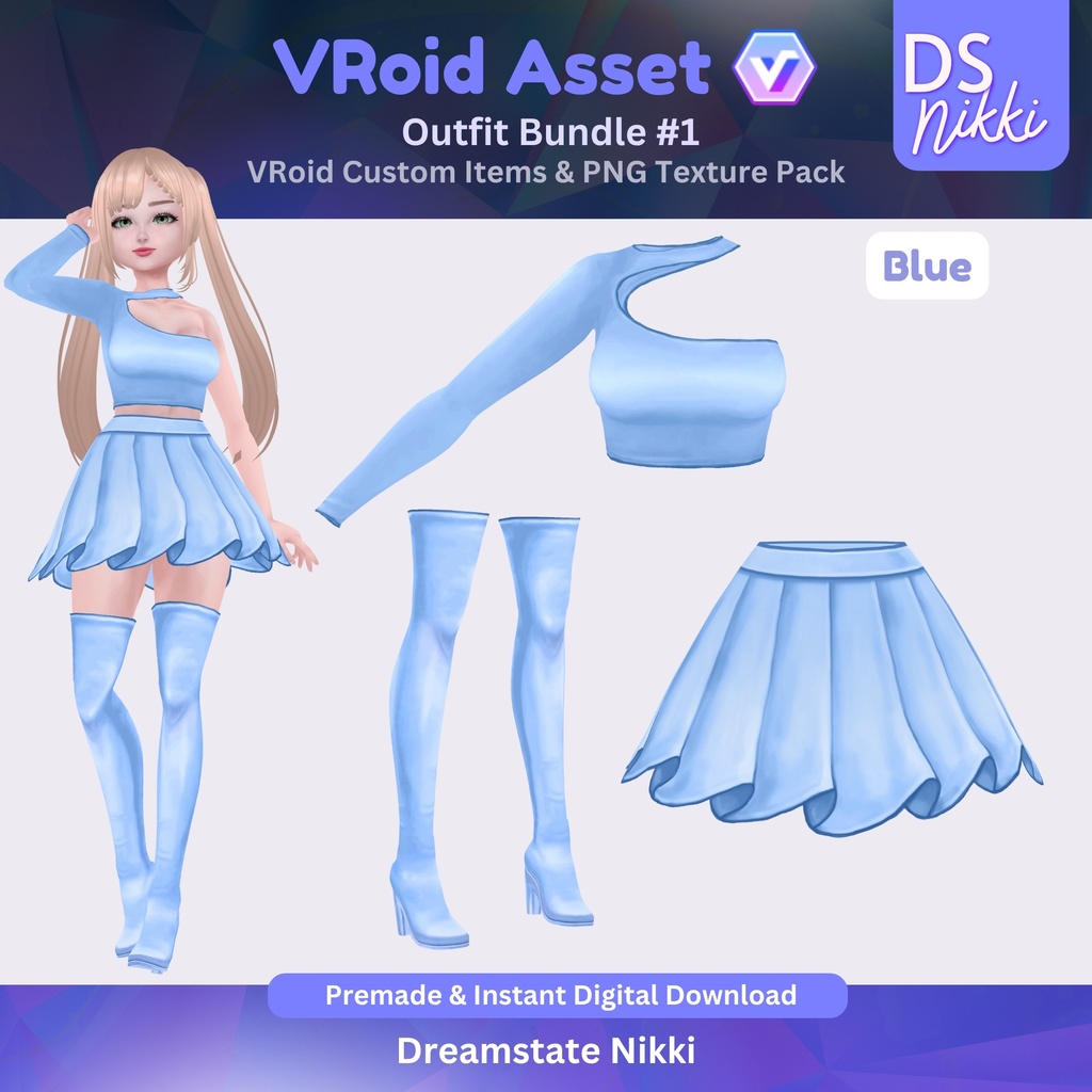VRoid Studio Outfit Bundle #1, VRoid Custom Items & PNG Textures Pack, VTuber Clothes, Digital Asset