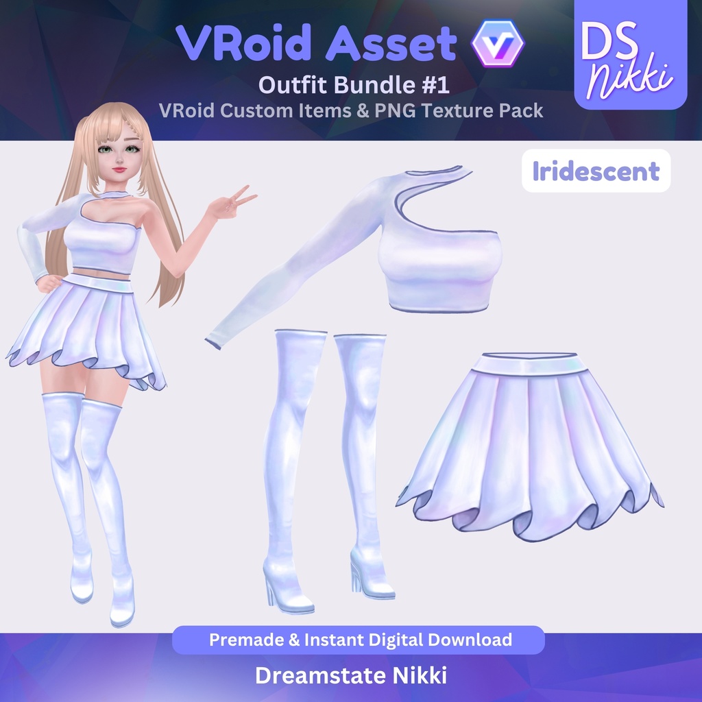 VRoid Studio Outfit Bundle #1, VRoid Custom Items & PNG Textures Pack, VTuber Clothes, Digital Asset