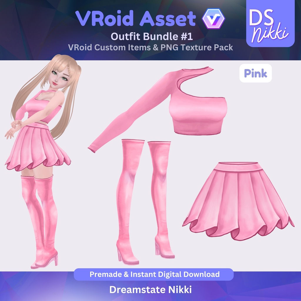 VRoid Studio Outfit Bundle #1, VRoid Custom Items & PNG Textures Pack, VTuber Clothes, Digital Asset
