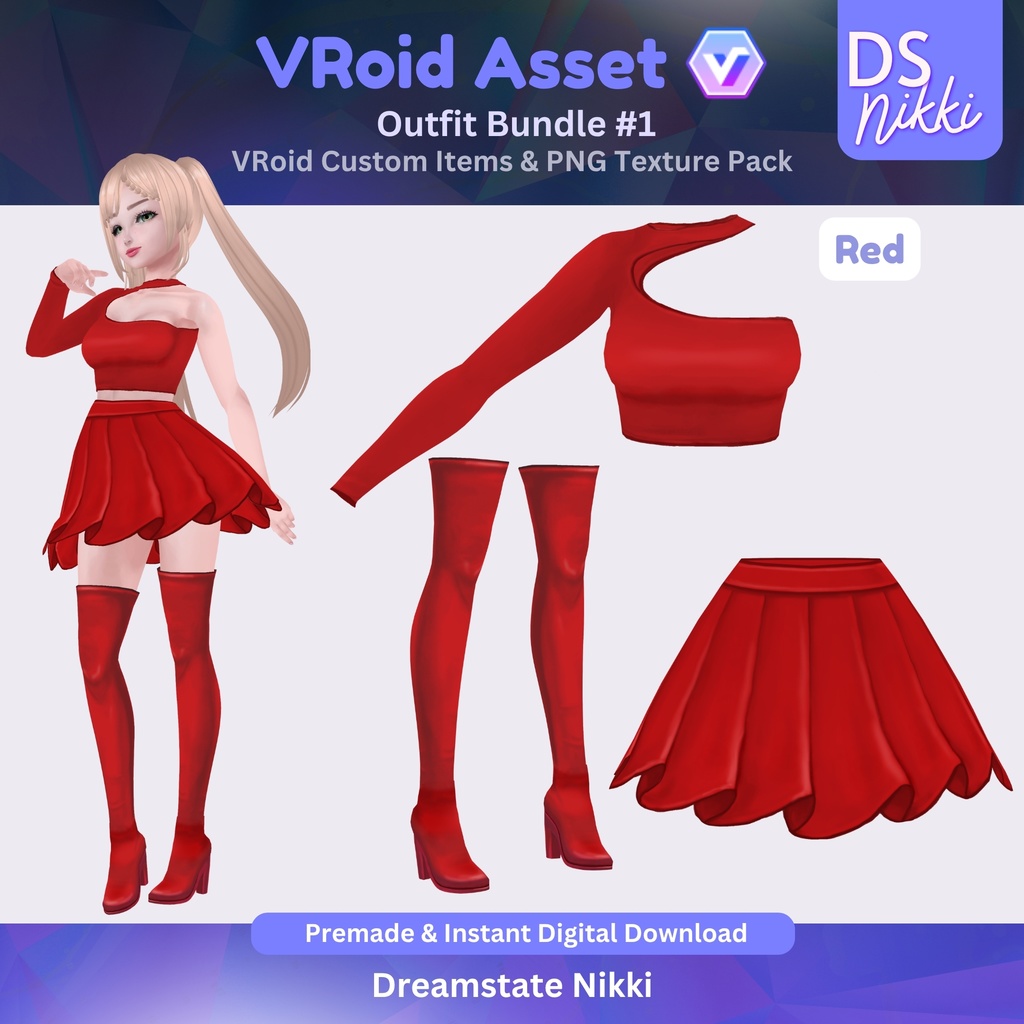 VRoid Studio Outfit Bundle #1, VRoid Custom Items & PNG Textures Pack, VTuber Clothes, Digital Asset
