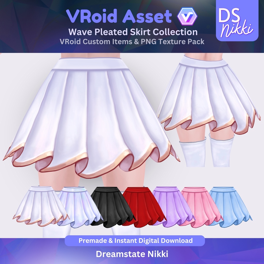 VRoid Studio Outfit – Stylish Wave Pleated Skirt Set, VRoid Custom Items & PNG Textures Pack, VTuber Clothes, Digital Asset