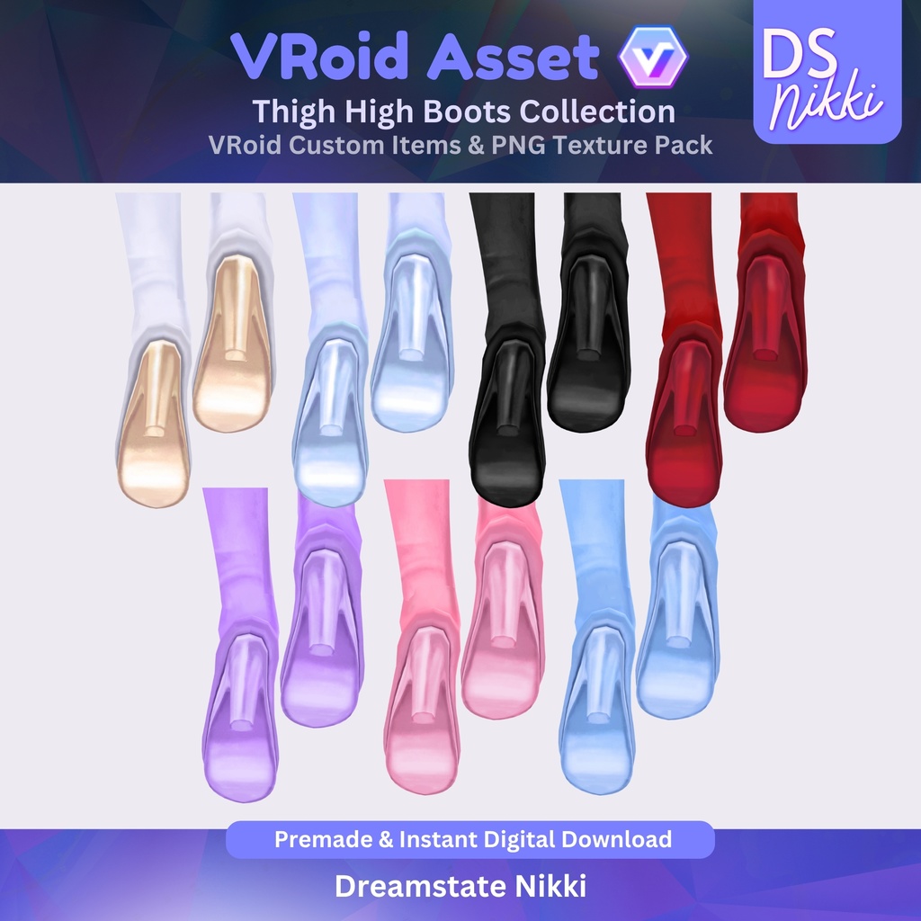 VRoid Studio Outfit – Stylish Thigh High Boots Set, VRoid Custom Items & PNG Textures Pack, VTuber Clothes, Digital Asset