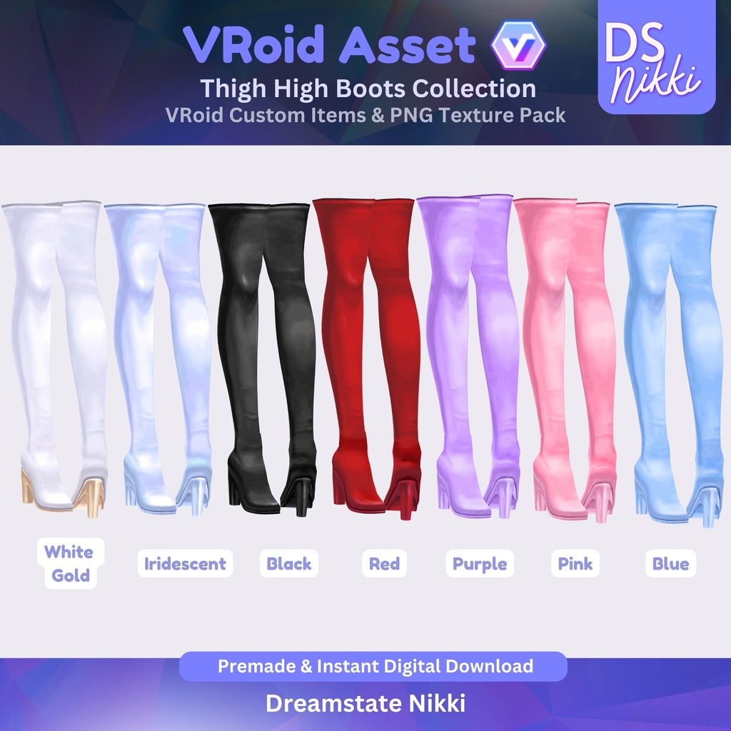 VRoid Studio Outfit – Stylish Thigh High Boots Set, VRoid Custom Items & PNG Textures Pack, VTuber Clothes, Digital Asset