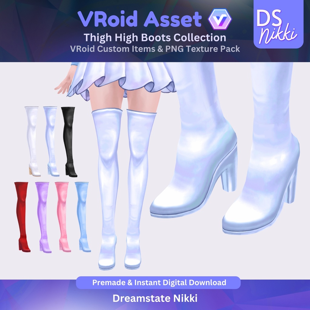 VRoid Studio Outfit – Stylish Thigh High Boots Set, VRoid Custom Items & PNG Textures Pack, VTuber Clothes, Digital Asset