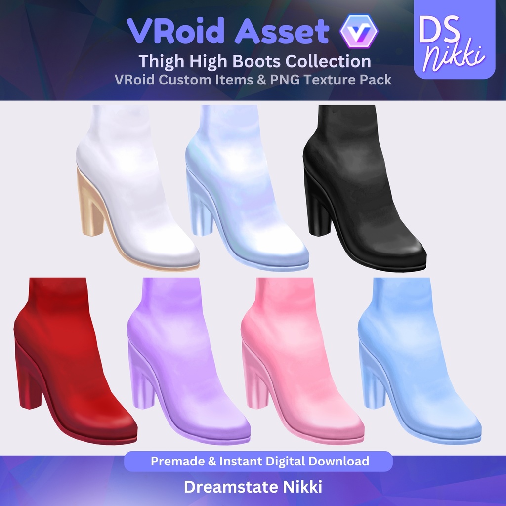 VRoid Studio Outfit – Stylish Thigh High Boots Set, VRoid Custom Items & PNG Textures Pack, VTuber Clothes, Digital Asset