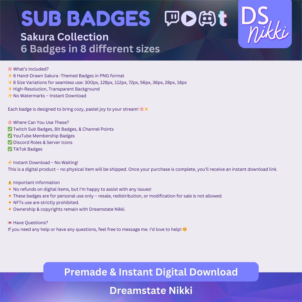 Cute Twitch Sub Badges – Sakura Anime Pastel Bit Emotes