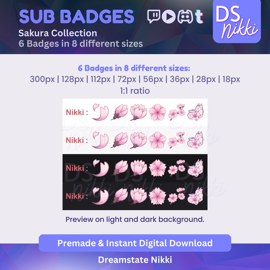 Cute Twitch Sub Badges – Sakura Anime Pastel Bit Emotes