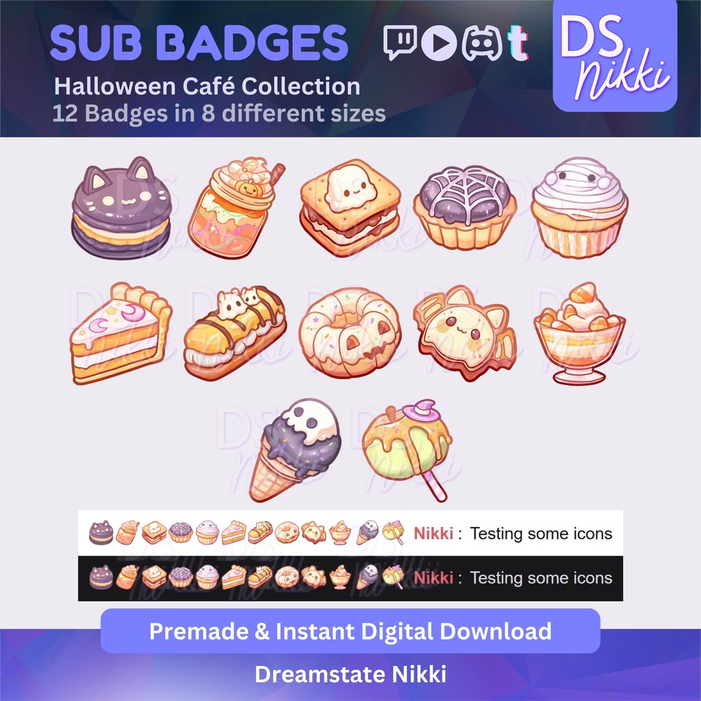 Halloween Twitch Badges – Kawaii Pastel Spooky Cafe Sub Emotes