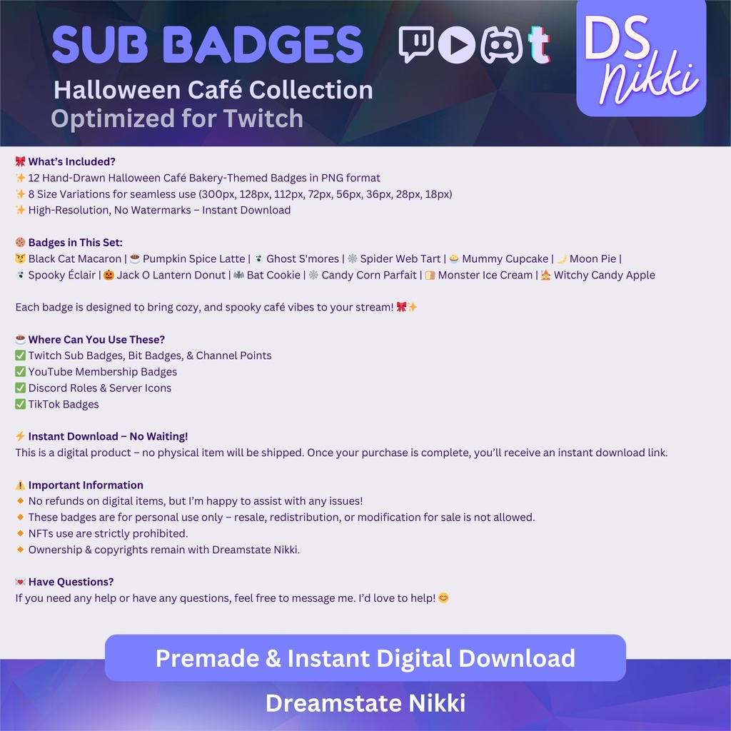Halloween Twitch Badges – Kawaii Pastel Spooky Cafe Sub Emotes