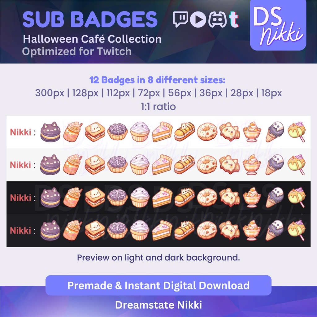Halloween Twitch Badges – Kawaii Pastel Spooky Cafe Sub Emotes