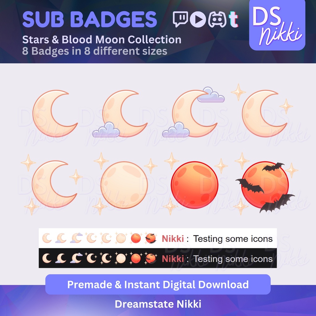 Magical Twitch Sub Badges – Stars & Blood Moon Bit Emotes